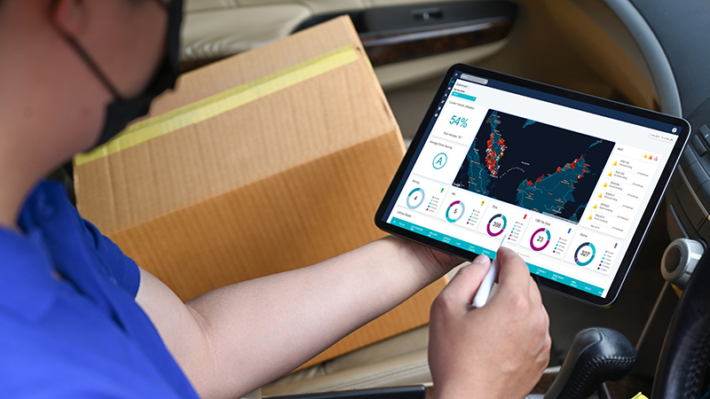 Close up digital dashboard CONVES performs not only vehicular telemetry but also uses the power of data analytics and algorithms to change driver and fleet operator behaviour by offering advisory functions.