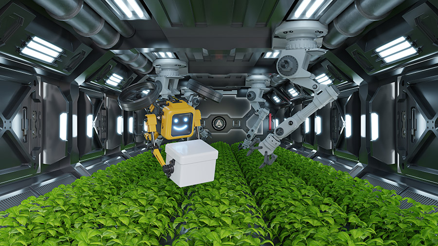 Robotic in agriculture futuristic concept,3D Rendering